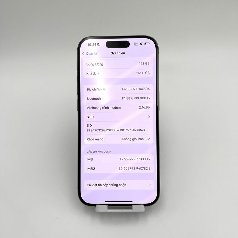 iPhone 15 Pro 128GB Tự Nhiên 98% pin 86%  Quốc tế từ DCM (Không dùng sim DCM - Đốm camera 0.5x) - HH3337