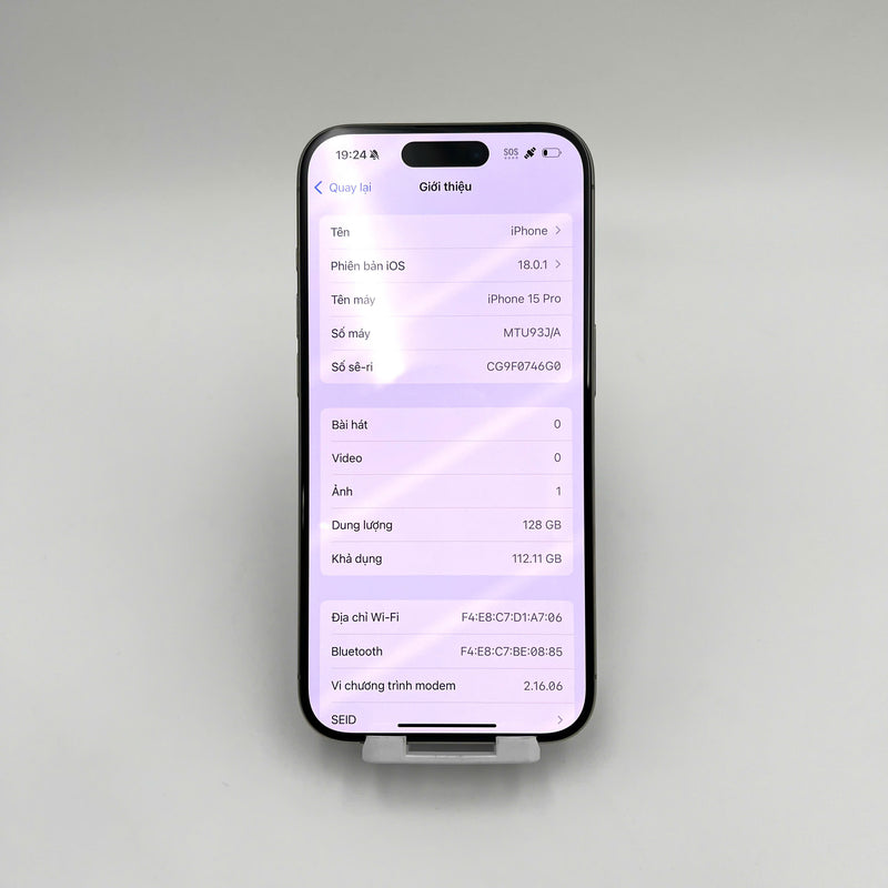 iPhone 15 Pro 128GB Tự Nhiên 98% pin 86%  Quốc tế từ DCM (Không dùng sim DCM - Đốm camera 0.5x) - HH3337