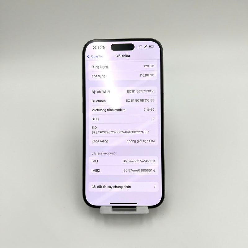 iPhone 15 Pro 128GB Tự Nhiên 98% pin 91%  Quốc tế Apple (Đốm camera 0.5x - sứt và xước viền) - HH8653