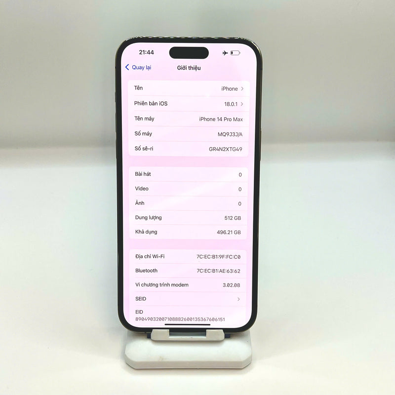 iPhone 14 Pro Max 512GB Tím 98% pin 88%  Quốc tế từ SB (Không dùng sim SB - Đốm camera 0.5x,  ám viền) - HH2616