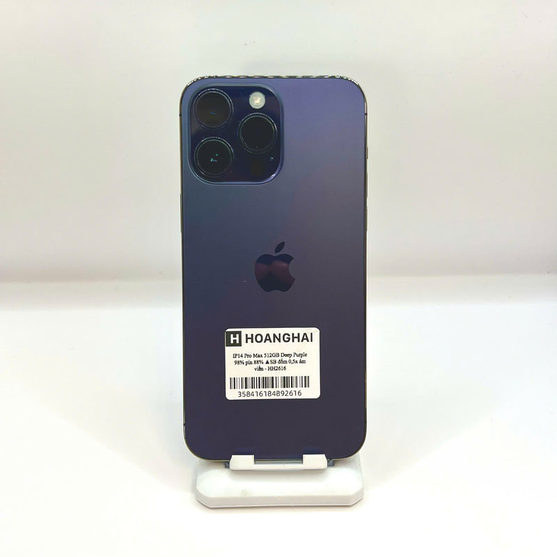 iPhone 14 Pro Max 512GB Tím 98% pin 88%  Quốc tế từ SB (Không dùng sim SB - Đốm camera 0.5x,  ám viền) - HH2616