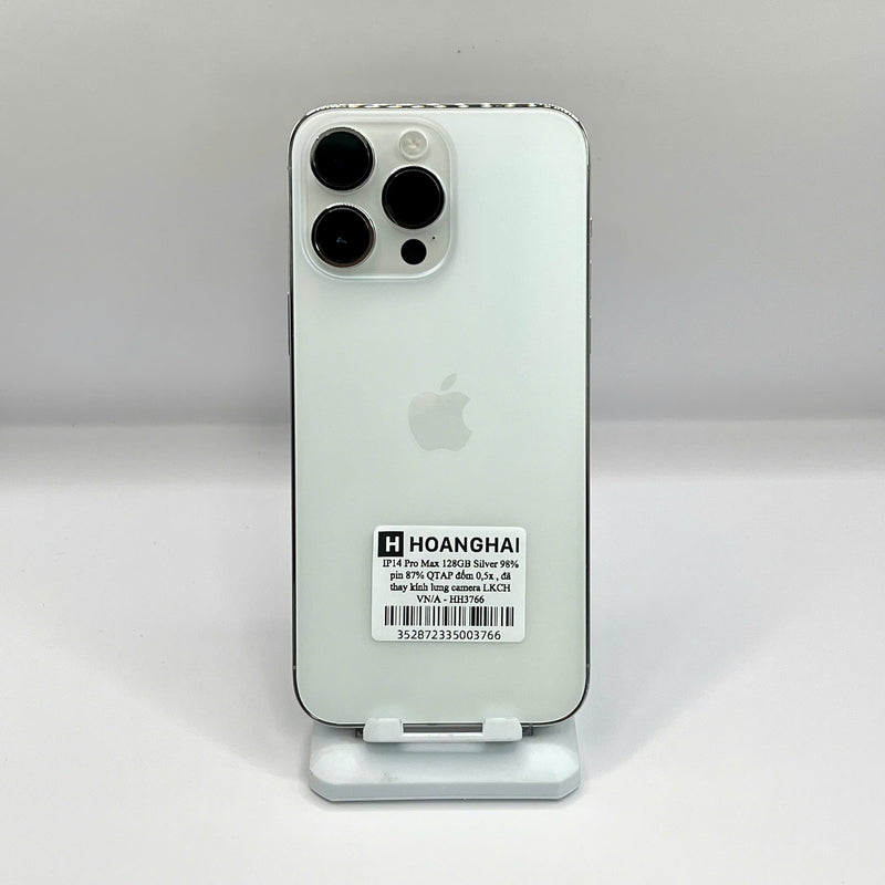 iPhone 14 Pro Max 128GB Bạc 98% pin 87% Quốc tế Apple bản Việt VN/a (Thay kính lưng Camera Apple - Đốm camera 0.5x) - HH3766