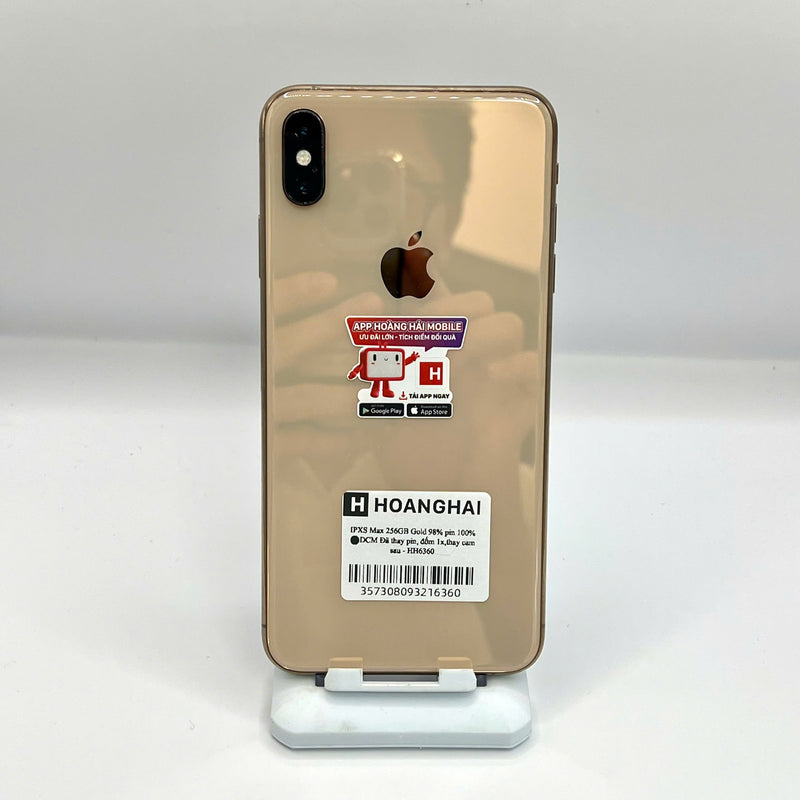 iPhone Xs Max 256GB Vàng 98% pin 100%  Máy đã trả hết tiền mạng dùng như Quốc tế Apple (Đã thay pin, camera sau - Đốm camera 1x) - HH6360