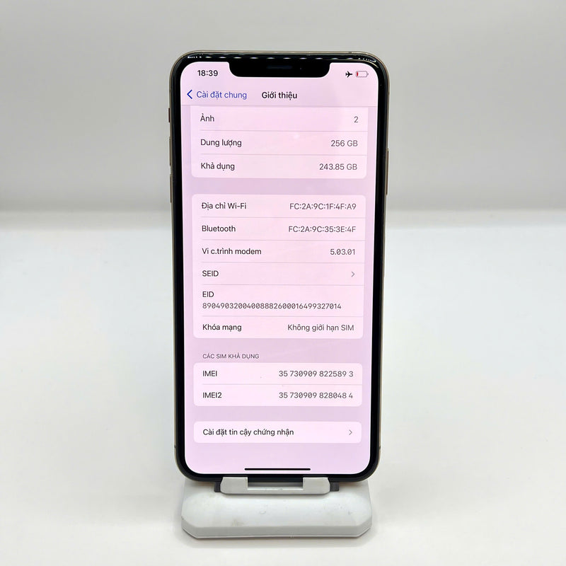 iPhone XS Max 256GB Vàng 98% pin 89% DBH Máy đã trả hết tiền mạng dùng như Quốc tế Apple - HH5893