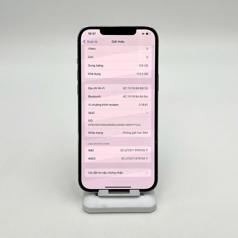 iPhone 12 Pro Max 128GB Bạc 97% pin 100% Máy đã trả hết tiền mạng dùng như Quốc tế Apple (Đã thay pin - Đốm camera 3x , máy xước) - HH9359