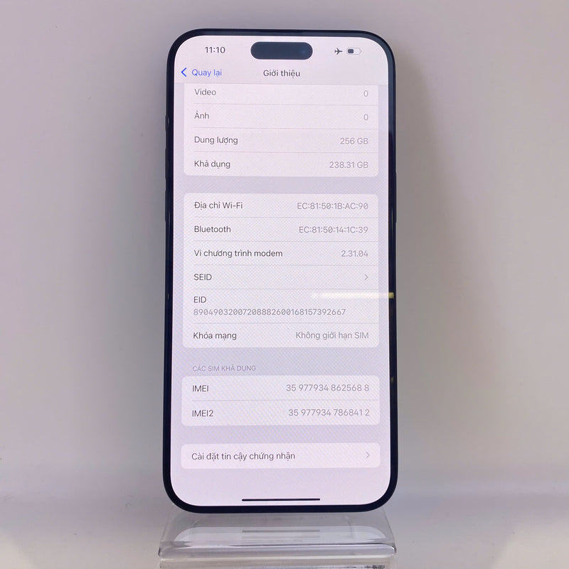 iPhone 15 Pro Max 256GB Đen 98% Pin 91% Quốc tế từ SB (Không dùng sim SB) HH5688