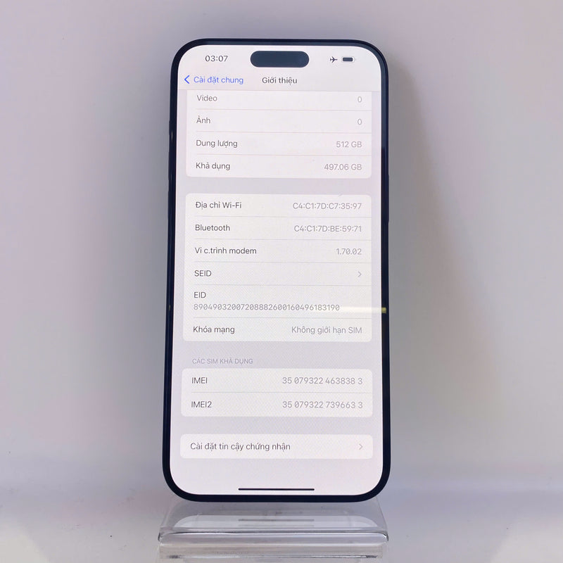 iPhone 15 Pro Max 512GB Xanh Dương 99% pin 86% Quốc tế từ SB (Không dùng sim SB) HH8383