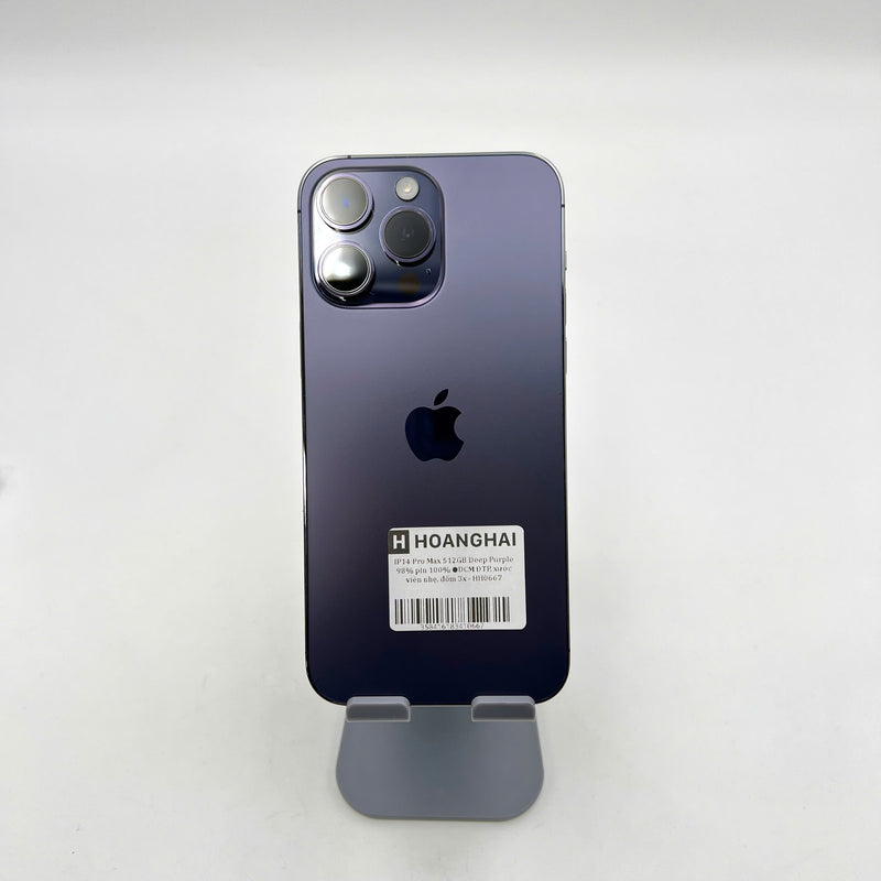 iPhone 14 Pro Max 512GB Tím 98% pin 100% Máy đã trả hết tiền mạng dùng như Quốc tế Apple (Đã thay pin - Đốm camera 3x, xước viền nhẹ) - HH0667