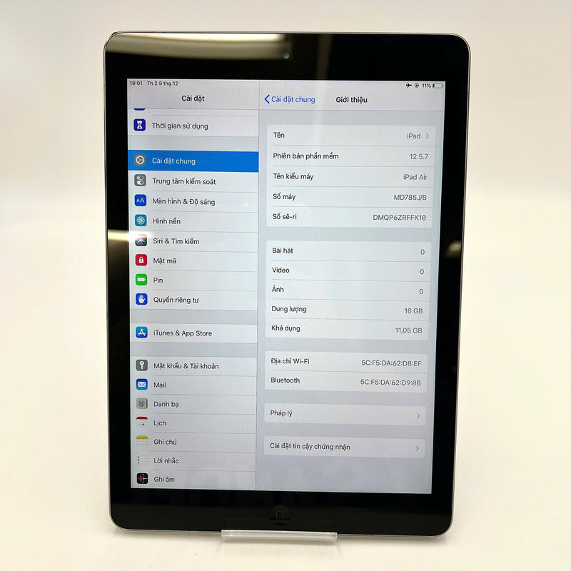 iPad Air 1 9.7in 16GB Xám Wifi 97% pin 100% (Đã thay pin, mặt lưng xước)