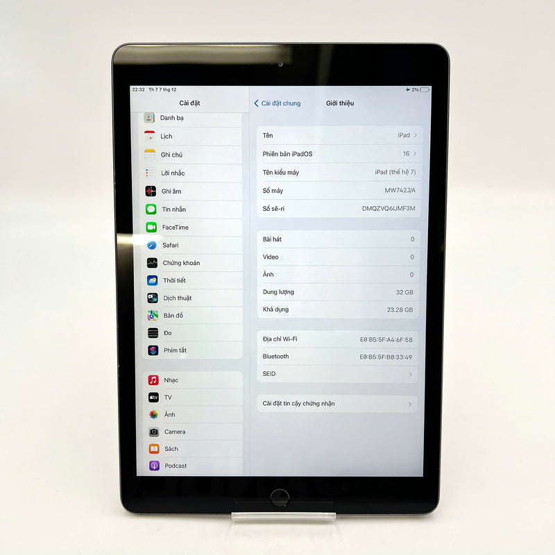 iPad Gen 7 2019 10.2in 32GB Xám Wifi 97% pin 100%  (Đã thay pin, mặt lưng xước)