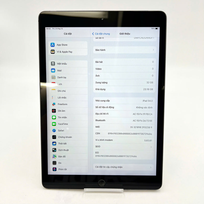 iPad Gen 7 2019 10.2in 32GB Xám 4G + Wifi 98% pin 100% Từ SB (Đã thay pin, viền xước, mặt lưng ám màu)