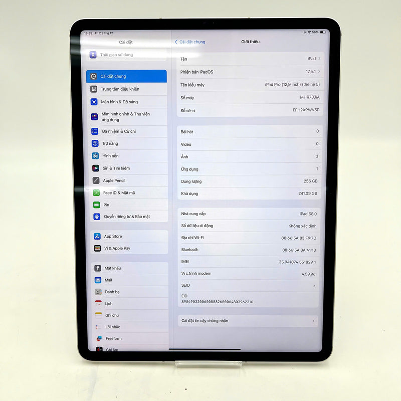 iPad Pro 2021 12.9in 256GB Bạc 5G + Wifi 97% pin 86% Từ SB (mặt lưng xước, ám màn)