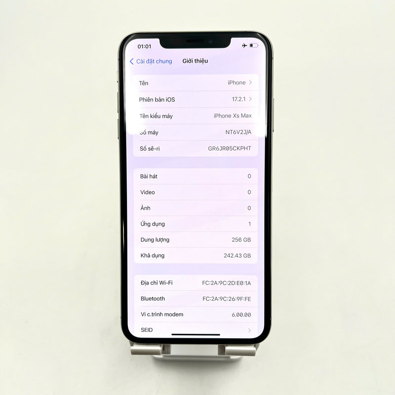 iPhone XS Max 256GB Bạc 98% pin 93% DBH Máy đã trả hết tiền mạng dùng như Quốc tế Apple (màn, mặt lưng xước) - HH4090