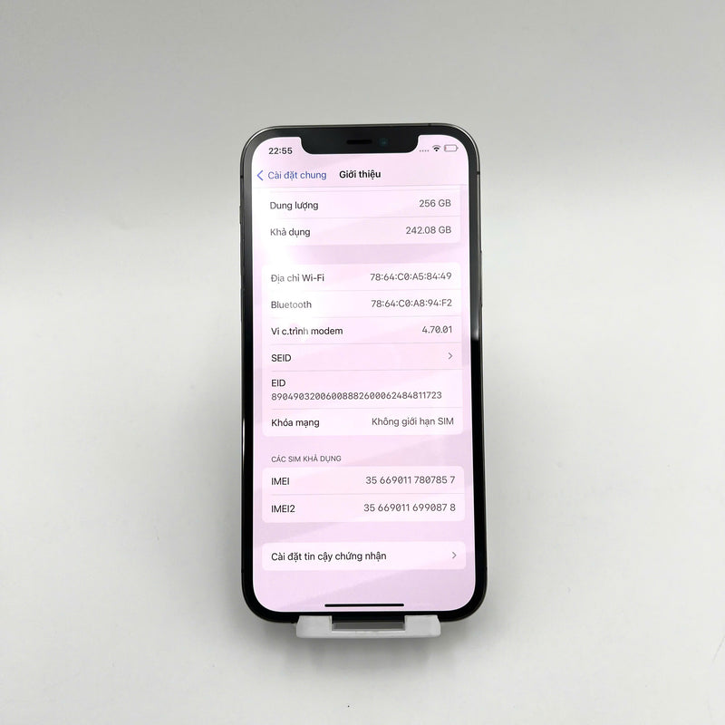 iPhone 12 Pro 256GB Đen 98% pin 86%  Máy đã trả hết tiền mạng dùng như Quốc tế Apple (Thay Camera Apple - Đốm camera 1x, xước viền) - HH7857