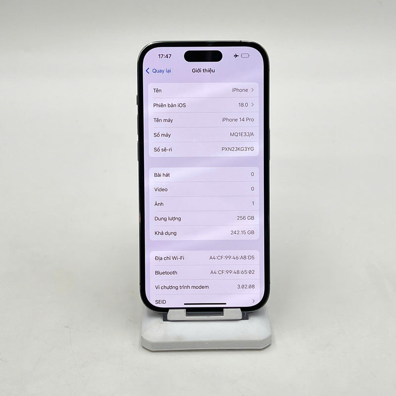 iPhone 14 Pro 256GB Tím 98% pin 90%  Máy đã trả hết tiền mạng dùng như Quốc tế Apple (Đốm camera 0,5x) - HH9487