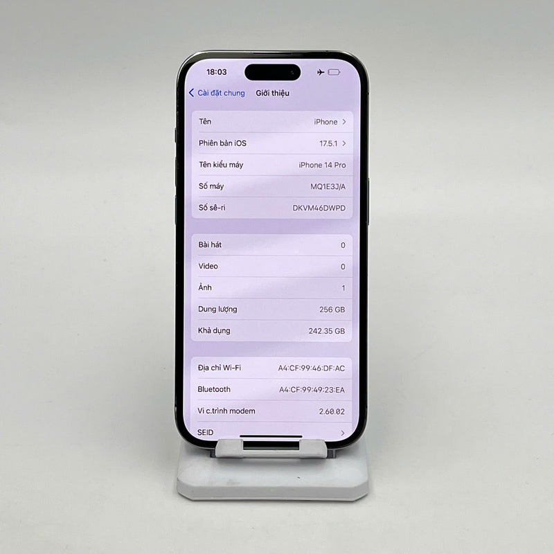 iPhone 14 Pro 256GB Tím 98% pin 87%  Quốc tế Apple (Đốm camera 3x) - HH7457
