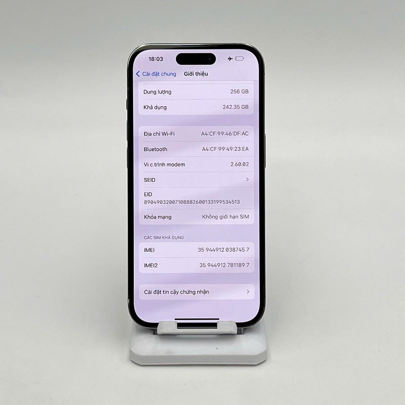 iPhone 14 Pro 256GB Tím 98% pin 87%  Quốc tế Apple (Đốm camera 3x) - HH7457