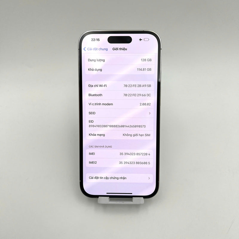 iPhone 14 Pro 128GB Bạc 98% pin 94%  Máy đã trả hết tiền mạng dùng như Quốc tế Apple (Đốm camera 3x) - HH2204