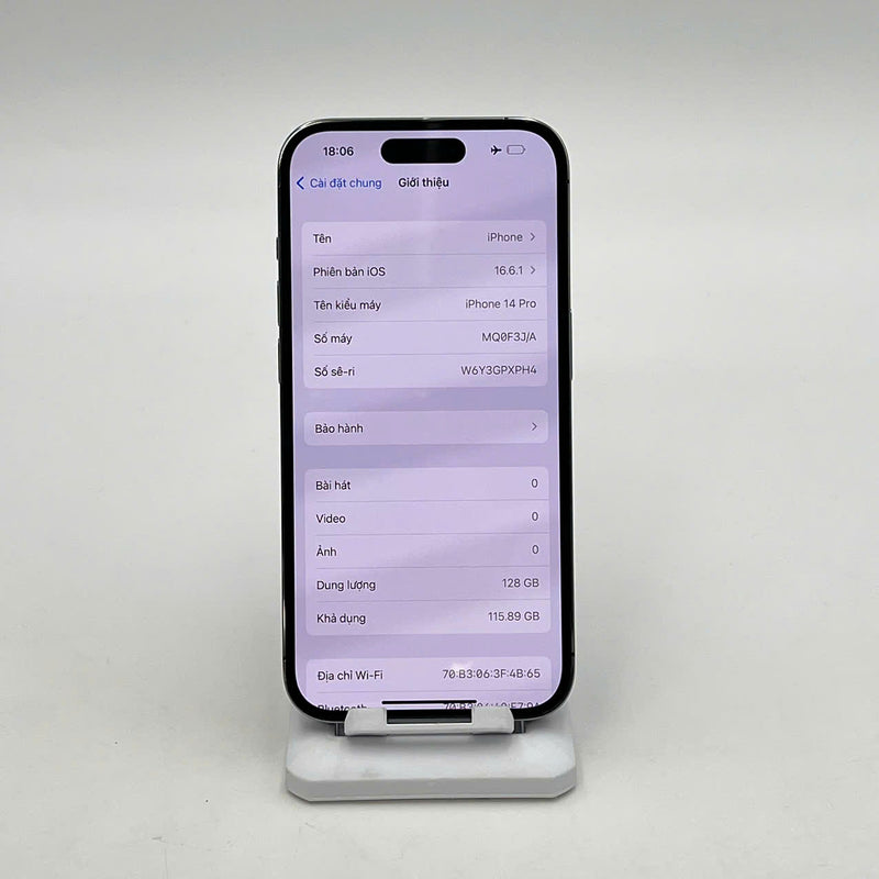 iPhone 14 Pro 128GB Tím 98% pin 86%  Máy đã trả hết tiền mạng dùng như Quốc tế Apple (Đốm camera 0,5x/3x, xước viền) - HH3821