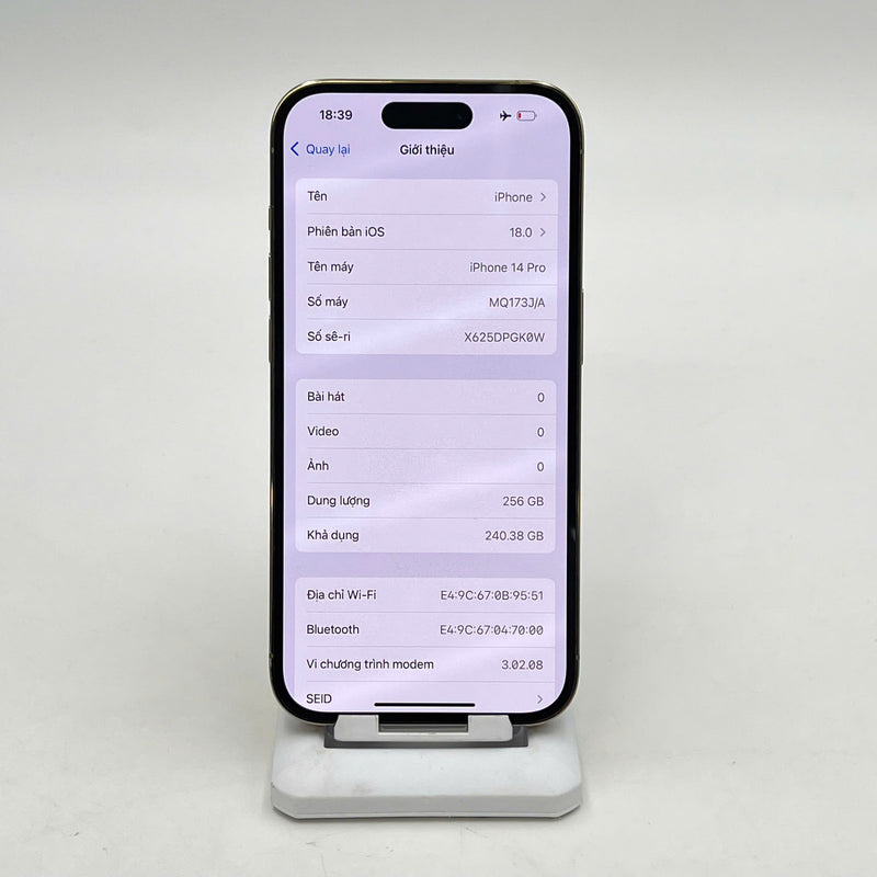 iPhone 14 Pro 256GB Vàng 98% pin 86%  Quốc tế Apple (Đốm camera 3x) - HH8405