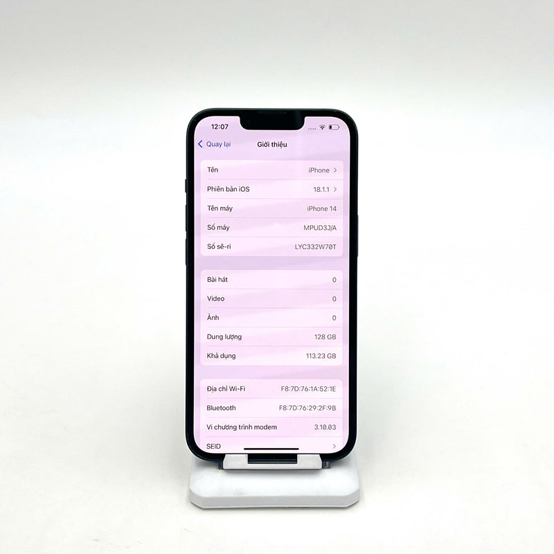 iPhone 14 128GB Đen 98% pin 100% Quốc tế từ DCM (Không dùng sim DCM - Đã thay pin, xước viền và viền camera) - HH4951