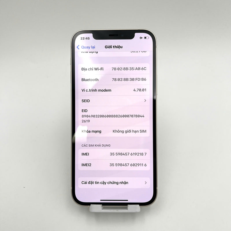 iPhone 12 64GB Trắng 98% pin 95%  Máy đã trả hết tiền mạng dùng như Quốc tế Apple (Đã thay pin) - HH2187