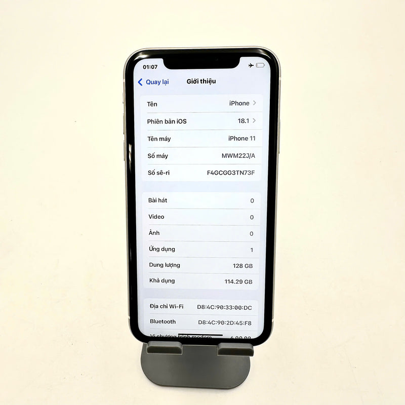 iPhone 11 128GB Trắng 98% pin 86%  Máy đã trả hết tiền mạng dùng như Quốc tế Apple  - HH3281