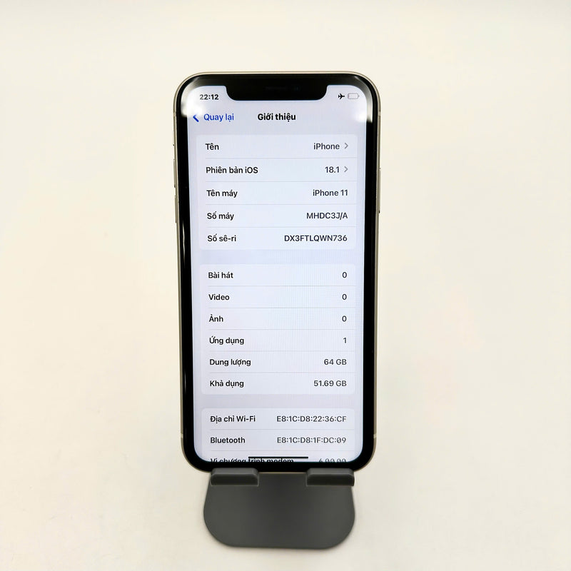 iPhone 11 64GB Trắng 98% pin 87%  Máy đã trả hết tiền mạng dùng như Quốc tế Apple (Đốm camera 1x) - HH9991