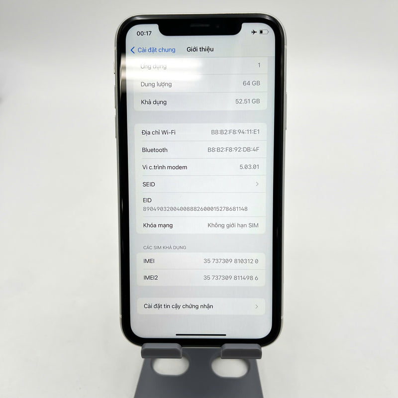 iPhone XR 64GB Trắng 98% pin 87%  Máy đã trả hết tiền mạng dùng như Quốc tế Apple  - HH3120