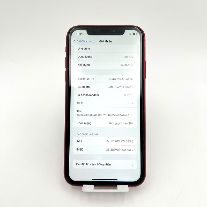 iPhone XR 64GB Đỏ 97% pin 100% DBH Máy đã trả hết tiền mạng dùng như Quốc tế Apple (Đã thay pin - Đốm camera 1x, đốm màn, xước lưng, màn, viền) - HH6835