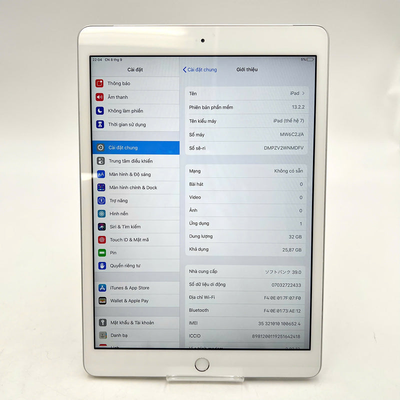 iPad Gen 7 2019 10.2in 32GB Bạc 4G + Wifi 98% pin 98% từ SB (Mặt lưng xước nhẹ)