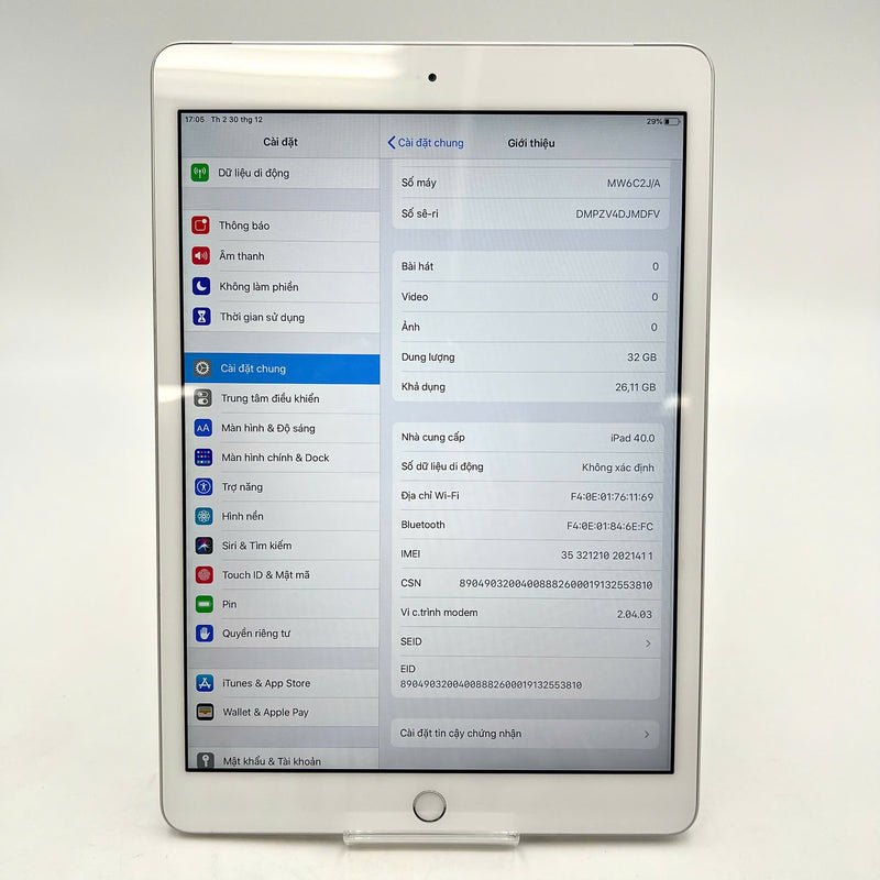 iPad Gen 7 2019 10.2in 32GB Bạc 4G + Wifi 98% pin 95% từ SB (Mặt lưng xước nhẹ)