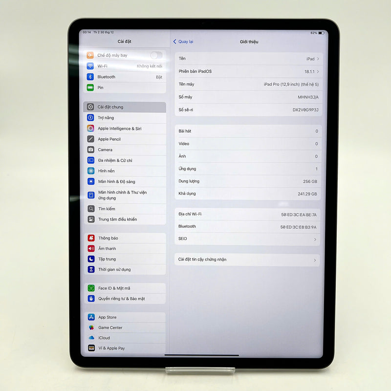 iPad Pro 2021 12.9in 256GB Xám Wifi 99% pin 94%