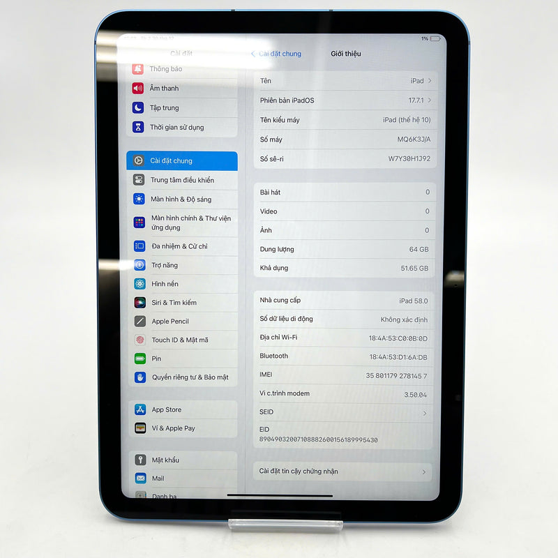 iPad Gen 10 10.9in 64GB Xanh Dương 4G + Wifi 99% pin 100% Sạc 33 lần từ AU