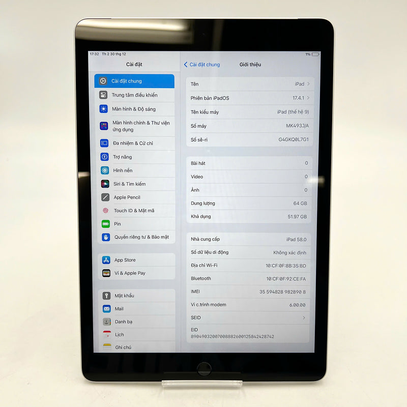 iPad Gen 9 10.2in 2021 64GB Bạc 4G + Wifi 98% pin 97%  từ DCM