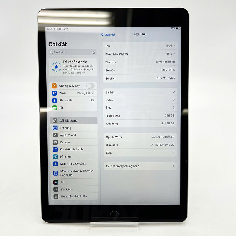 iPad Gen 9 10.2in 2021 256GB Bạc  Wifi 98% pin 85%