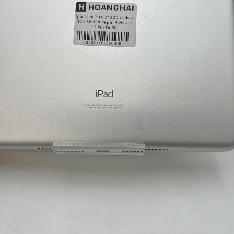 iPad Gen 7 2019  10.2in 32GB Bạc 4G + Wifi 98% pin 96% sạc 27 lần Từ SB