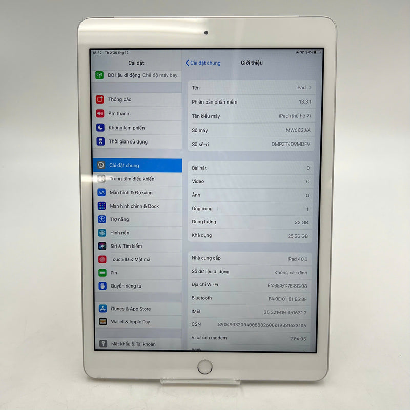 iPad Gen 7 2019  10.2in 32GB Bạc 4G + Wifi 98% pin từ 95% từ SB (xước mặt lưng)