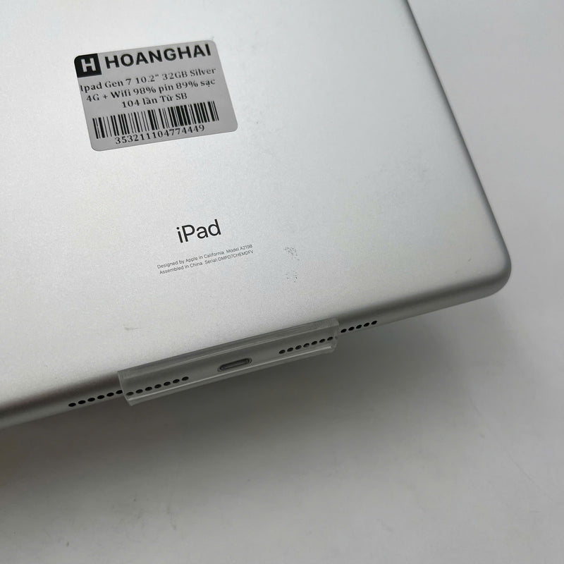 iPad Gen 7 2019  10.2in 32GB Bạc 4G + Wifi 98% pin 89% từ SB sạc 104 lần