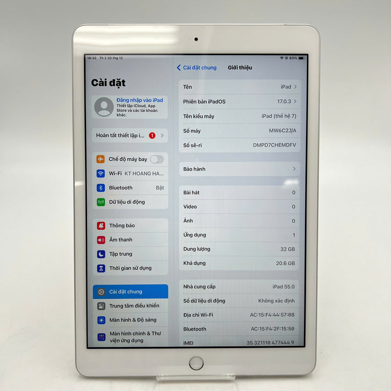 iPad Gen 7 2019  10.2in 32GB Bạc 4G + Wifi 98% pin 89% từ SB sạc 104 lần