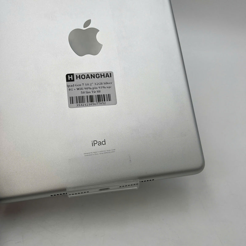 iPad Gen 7 2019  10.2in 32GB Bạc 4G + Wifi 98% pin 93% từ SB sạc 58 lần