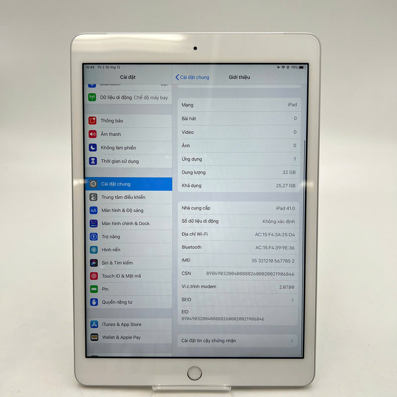 iPad Gen 7 2019  10.2in 32GB Bạc 4G + Wifi 98% pin 93% từ SB sạc 58 lần