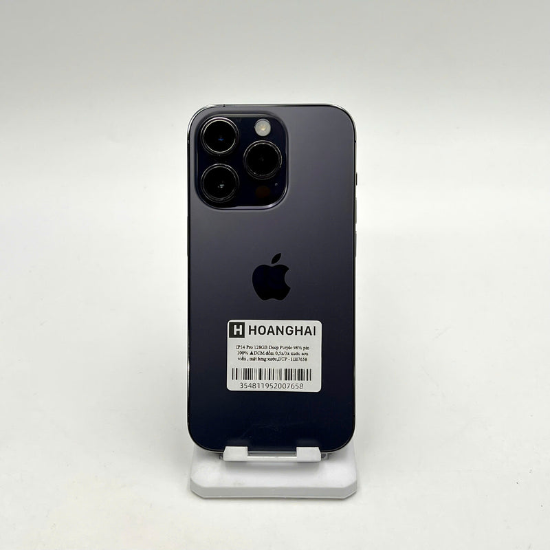 iPhone 14 Pro 128GB Tím 98% pin 100% Quốc tế từ DCM (Không dùng sim DCM  - Đã thay pin - Đốm camera 0,5x/3x, xước sơn viền, lưng) - HH7658