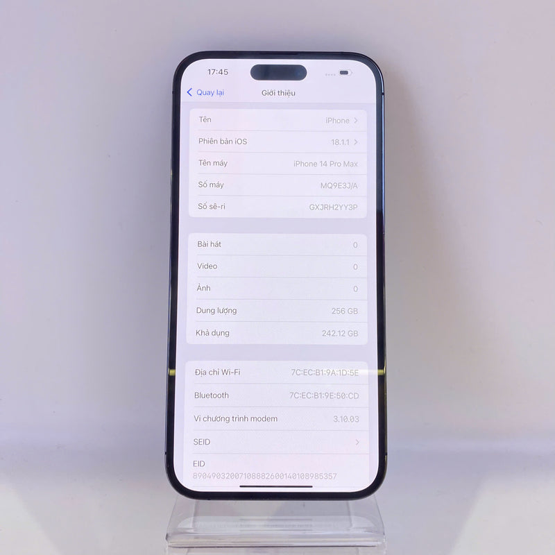 iPhone 14 Pro Max 256GB Tím 98% pin 87%  Quốc tế Apple (Đốm camera 3x) - HH3914