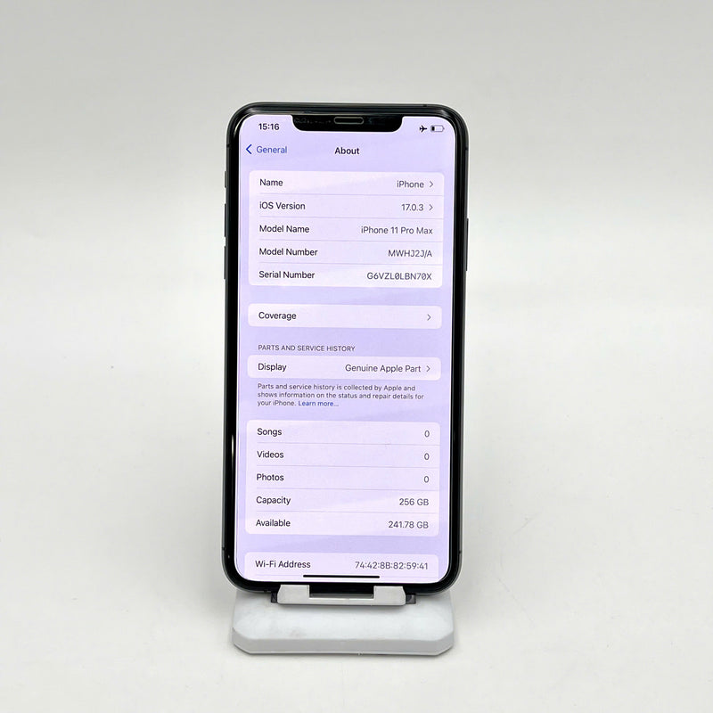 iPhone 11 Pro Max 256GB Xám 98% pin 100% Quốc tế Apple (Thay màn chính hãng Apple, thay pin - Đốm camera 0.5x, xước sơn viền) - HH4580