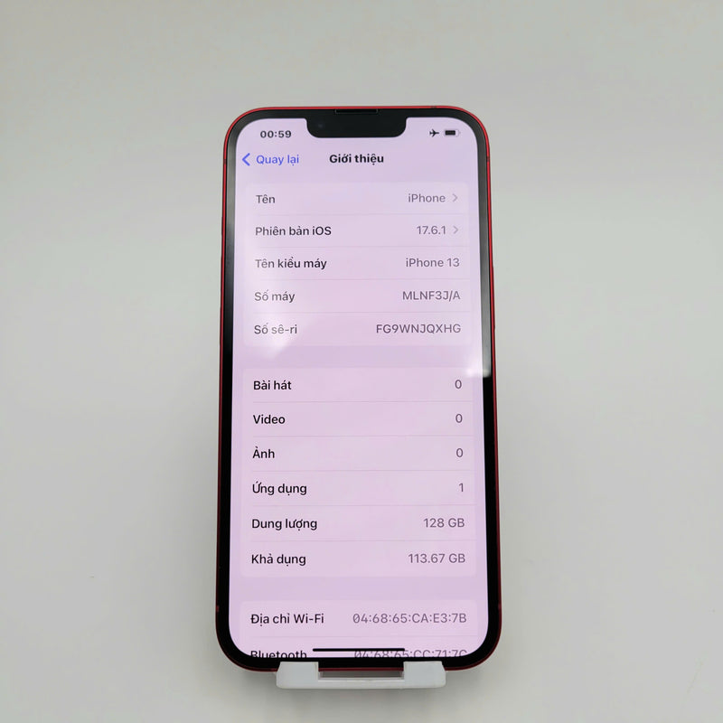 iPhone 13 128GB Đỏ 98% pin 87%  Máy đã trả hết tiền mạng dùng như Quốc tế Apple  - HH8695