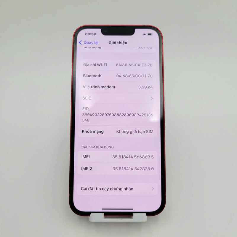 iPhone 13 128GB Đỏ 98% pin 87%  Máy đã trả hết tiền mạng dùng như Quốc tế Apple  - HH8695