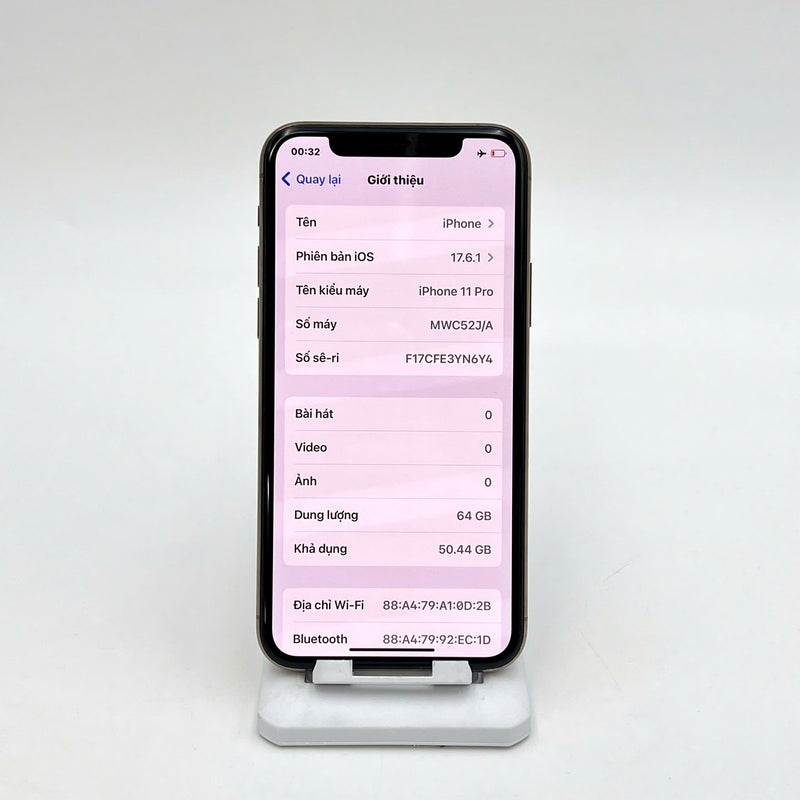 iPhone 11 Pro 64GB Vàng 98% pin 98%  Máy đã trả hết tiền mạng dùng như Quốc tế Apple (Đã thay pin - Đốm camera 1x/2x) - HH7274