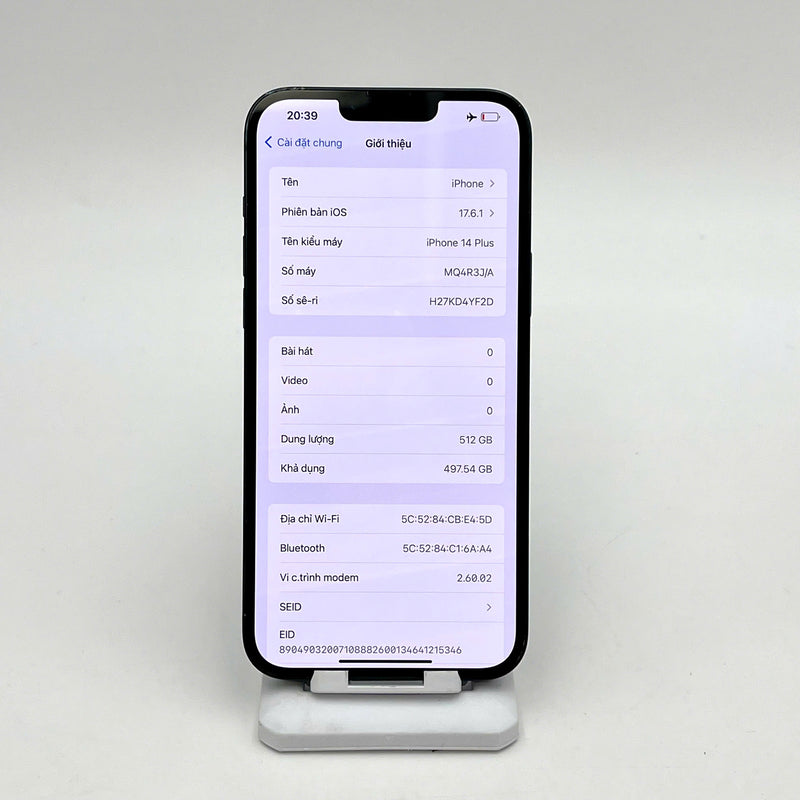 iPhone 14 Plus 512GB Đen 98% pin 89%  Quốc tế từ SB (Không dùng sim SB - máy xước) - HH7535