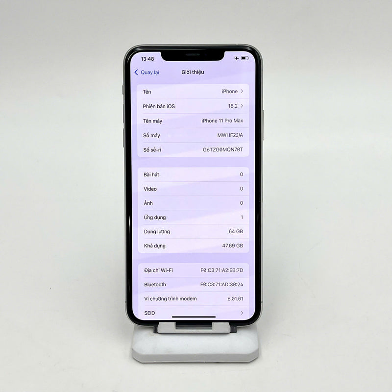 iPhone 11 Pro Max 64GB Bạc 98% pin 86%  Máy đã trả hết tiền mạng dùng như Quốc tế Apple (Đốm camera 1x, xước viền) - HH8138